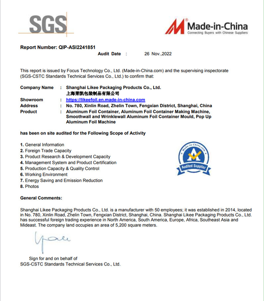 China Shanghai Likee Packaging Products Co., Ltd. certificaten